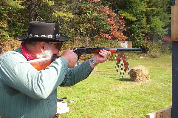 Shooting rifle at Falmouth in October 2004.