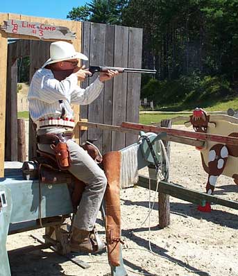 Bullseye Bade in action at the New Hampshire State SASS Cowboy Action Shooting Championships in July 2002.