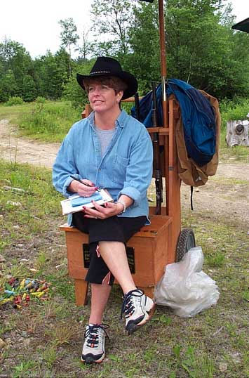 Mrs. Bullseye handling the scoring duties at the 2003 Flat Gap Jack Cowboy Shootout.