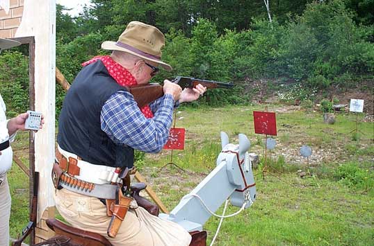 Riding and shooting at the 2003 Flat Gap Jack Cowboy Shootout.