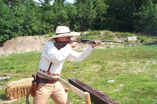 Bullseye Bade shooting shotgun at 2003 NH State SASS Championships.