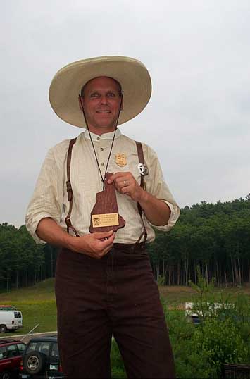 Bullseye Bade with his trophy plaque from 2003 NH State SASS Championships.