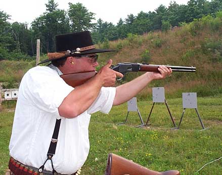 Shooting rifle at 2003 NH State SASS Championships at Keene, NH.