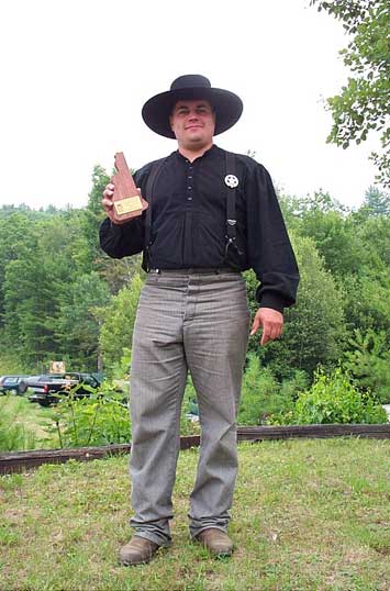 Smokey Sue with his trophy plaque from 2003 NH State SASS Championships.