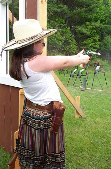 Little Britches shooting pistol at Falmouth in June 2003.