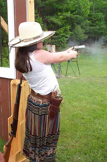 Little Britches shooting pistol at Falmouth in June 2003.