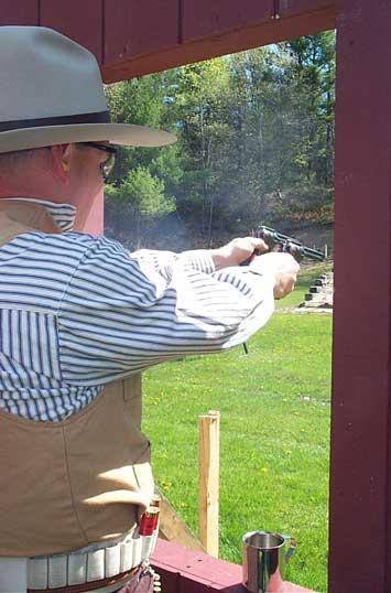 Shooting gunfighter-style at May 2004 HVR Shoot in Falmouth.