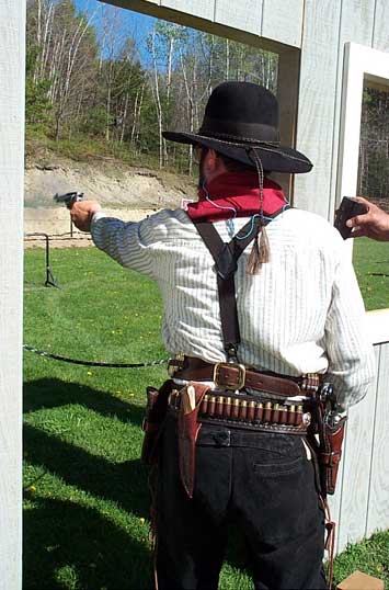 Slowhand shooting double duelist at the May 2003 shoot in Falmouth, ME.