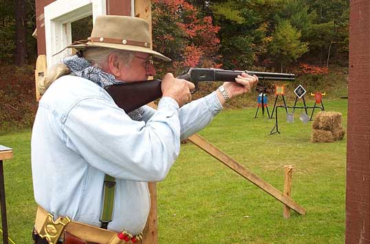 Blazing with the rifle at the Outlaws Revenge Shoot at Falmouth, ME.