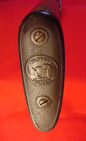 Photo of buttplate of Burgess Shotgun.