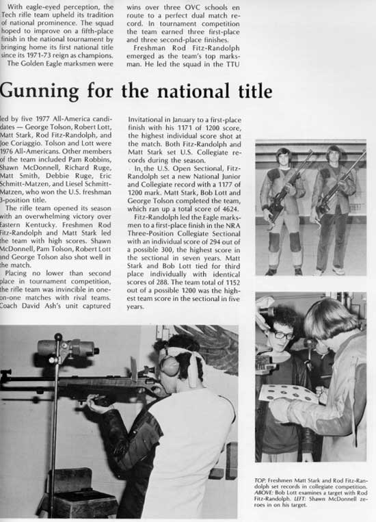 1977 Tech Rifle Team in yearbook