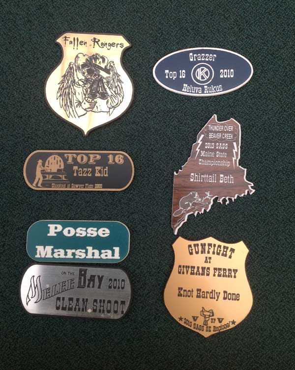 Samples of badges, name tags.
