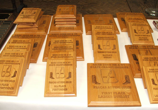 Laser engraved oak wood award plaques.