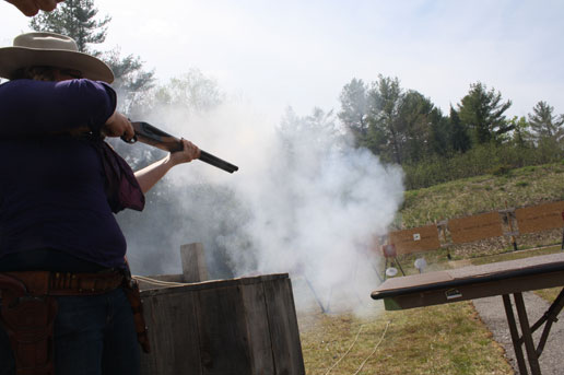 Belle Steer unloading with her 10 gauge shotgun.