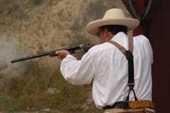 Blasting away with his shotgun at Harvard, MA in late July 2005...