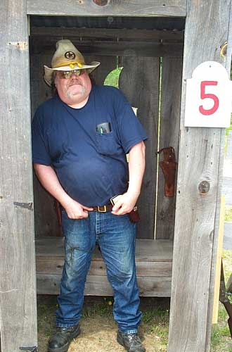 Hanging out in the privy at 2005 Flat Gap Jack Cowboy Shootout.