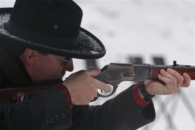 Shooting rifle at Woburn on New Years Day 2006.