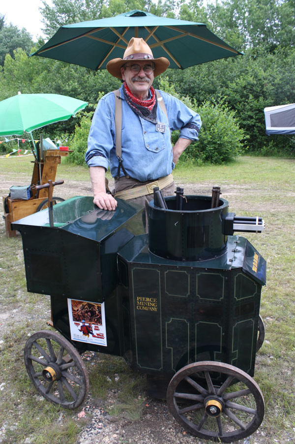 Owl Hoot with his War Wagon guncart.