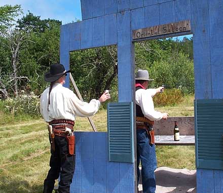 Shooting with his left pistol at Blue Hill, ME ...