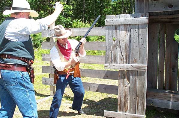 Shucking shells from the double-barreled shotgun.