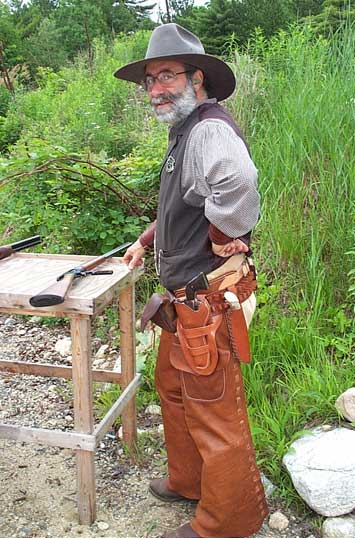 B. P. Gunns at the unloading table at Flat Gap Jack Cowboy Shootout.