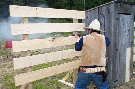 Owl Hoot defending the corral at the Flat Gap Jack Cowboy Shootout.