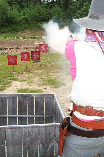 Making smoke ... at the 2003 Flat Gap Jack Cowboy Shootout.