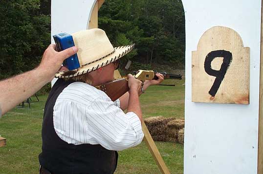 Shooting rifle at 2003 SASS Maine State Championships.