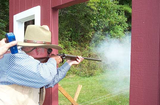 Shooting his shotgun at 2003 SASS Maine State Championships.