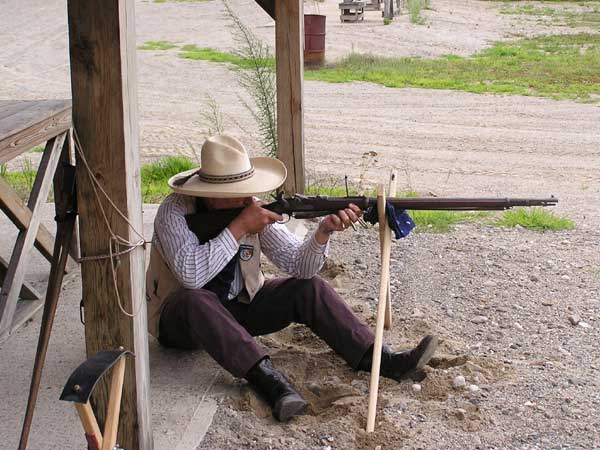 Shooting his Springfield Trapdoor at the 2004 SASS Mass. State Championships.