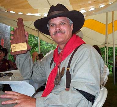 ... with his trophy plaque at the 2003 NH State SASS Championships in Keene, NH.