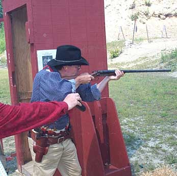 Dead Head shooting shotgun at the 2003 NH State SASS Championships.