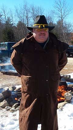 Skatter warming his buns at the fire during the February 2004 Shootout at Snowy Creek.