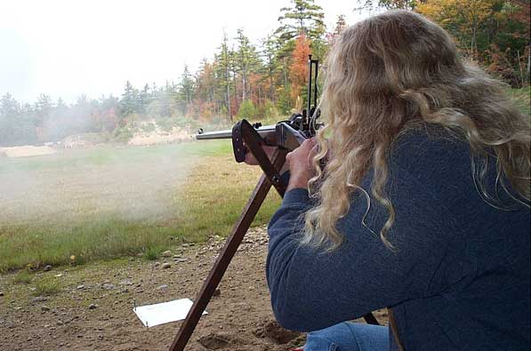 Dan George shooting off cross-sticks.